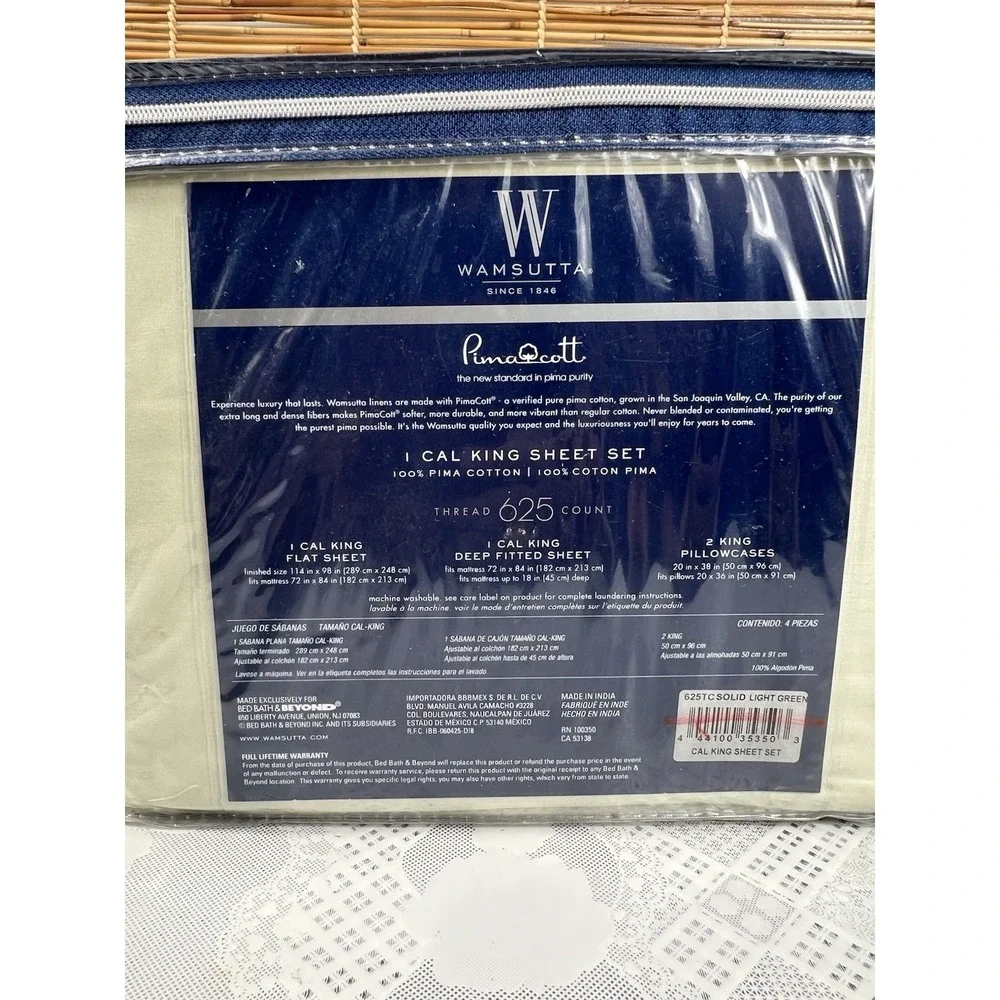WAMSUTTA 625 Thread Pima Cott CAL KING Sheet Set SOLID LIGHT GREEN , NEW